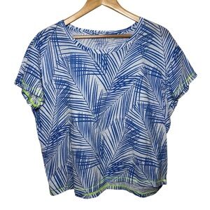 Vineyard Vines Surftee Top Women's Large Blue Pop Stitch Short Sleeve Palm Tree